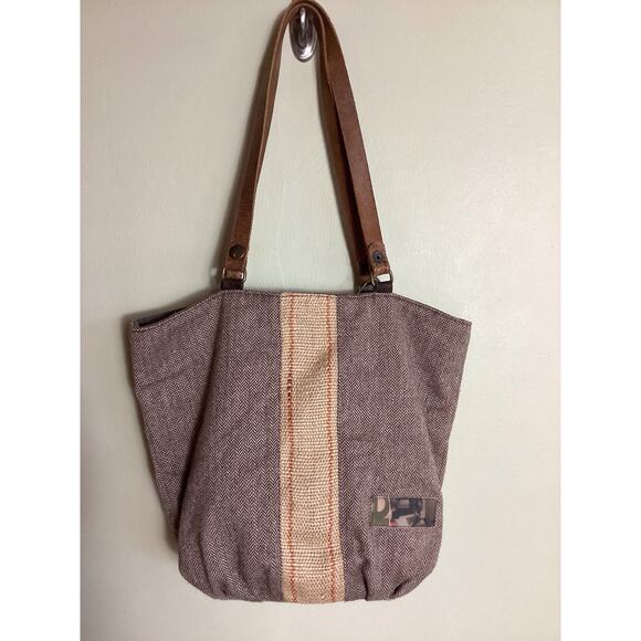 Catherine Parra Tote Women Herringbone Boho Leather Strap Artsy dark Academia - Picture 3 of 10